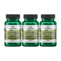 Resveratrol Swanson Indole-3-Carbinol 200 mg 60 cápsulas, pacote com 3