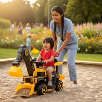 Retroescavadeira Elétrica Infantil Trator Pá Móvel Veículo Empurrar Brinquendo Carrinho Amarela
