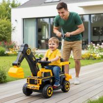 Retroescavadeira Elétrica Infantil Trator Pá Móvel Veículo Empurrar Brinquendo Carrinho Amarela