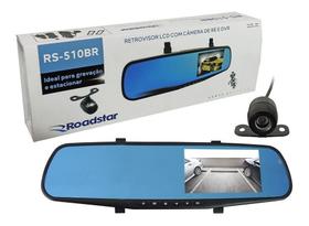 Retrovisor Com Câmera de Ré Roadstar Tela 4,3  RS510BR Câmera Frontal e Traseira + DVR