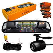 Retrovisor com Tela 4,3 e Câmera de Ré 150 graus Borboleta Visão Noturna Linhas Guia e À Prova dÁgua