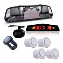 Retrovisor Monitor Tela 4.3 Câmera Ré Colorido Estacionamento + Sensoe 18mm Branco