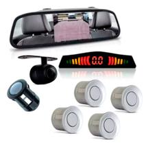 Retrovisor Monitor Tela 4.3 Câmera Ré Colorido Estacionamento + Sensor 18 Mm Prata