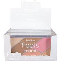 Revenda Caixa com 12 Unidades de Paleta de Bronzer, Blush e Iuminador Feels Mood - Ruby Rose / WX Beleza