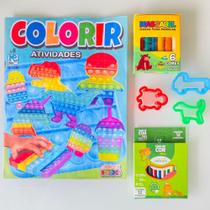 Revista Infantil Colorir e Atividades Pop It + Lápis de cor e Massinha