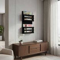 Revisteiro de Parede Porta Revistas Livros - Preto Laca Revisteiro de Parede Porta Revistas Livros - Preto Laca