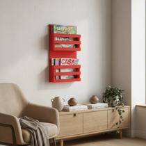Revisteiro de Parede Porta Revistas Livros - Vermelho Laca Revisteiro de Parede Porta Revistas Livros - Vermelho Laca