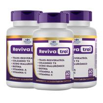 RevivaTrol Kit 3 Potes. Trans Resveratrol 165 mg, Ácido Hialurônico, Colágeno Verisol, Retinol, Biotina. 60 Unid o pote.