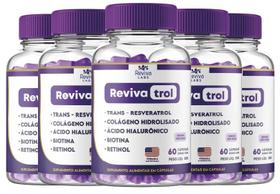 RevivaTrol Kit 5 Potes. Suplemento com Trans Resveratrol , Ácido Hialurônico, Colágeno Verisol, Retinol, Biotina. 60 Unid o Pote.