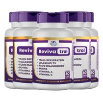 RevivaTrol Kit 5 Potes. Trans Resveratrol 165mg, Ácido Hialurônico, Colágeno Verisol, Retinol, Biotina. 60 Unid o Pote.