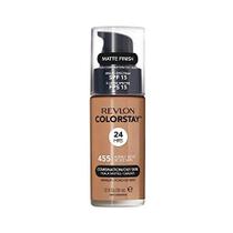 Revlon ColorStay Liquid Foundation Makeup para pele combinada/oleosa FPS 15, cobertura média total de longa duração com acabamento fosco, bege mel (455), 1,0 oz