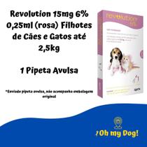 Revolution 15mg 6% 0,25ml (rosa) filhotes de cães e gatos até 2,5kg 1 pipeta avulsa