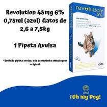 Revolution 45mg 6% 0,75ml (azul) gatos entre 2,6 e 7,5kg 1 pipeta avulsa