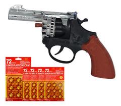 Revólver Espoleta Arma Premium Pistola Cromada 4 Cartelas