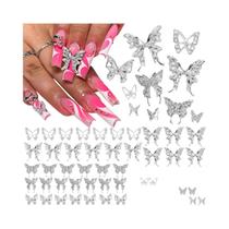 Rhinestones De Unha Em Forma De Borboleta 3D Prata 120PCS Charms E Joias Para Arte De Unhas Y2K Rhinestones De Unha Em Forma De Borboleta 3D Prata 120PCS Charms E Joias Para Arte De Unhas Y2K
