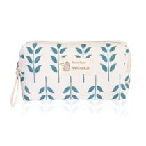 RIAH FASHION Portátil Travel Clutch Cosméticos Bolsa de Maquiagem - Organizador de Higiene Pessoal Bolsa Wristlet Stripe, Floral, Plaid, Cortiça (Bolsa Retângulo - Folha Azul)