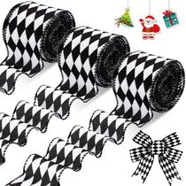 Ribbon Luinabio Harlequin Preto Branco 2,5 polegadas 30 jardas 3 rolos Ribbon Luinabio Harlequin Preto Branco 2,5 polegadas 30 jardas 3 rolos