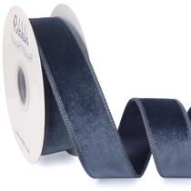 Ribbon Ribbli Dusty Blue Velvet com fio 3,8 cm x 9,1 m Ribbon Ribbli Dusty Blue Velvet com fio 3,8 cm x 9,1 m