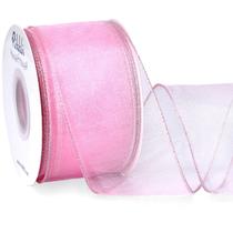 Ribbon Ribbli Pink Organza com fio 6,35 cm x 18,29 m de Natal