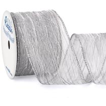 Ribbon Ribbli Silver Enrugled Wire 6,35 cm Metálico de Natal Ribbon Ribbli Silver Enrugled Wire 6,35 cm Metálico de Natal
