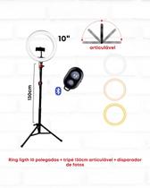 Ring Light 10 (26cm) Polegadas + Tripé 130cm + PHONE CLIP + Adaptador Ball Head + Disparador de FOTOS