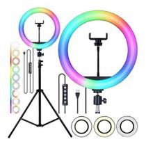 Ring Light 10 Pol Kit Youtuber Suporte 26cm cores rgb