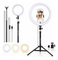 Ring Light 10 Polegadas com Tripé Ajustável, 3 Modos de Iluminação e 11 Níveis de Brilho, Suporte pa Ring Light 10 Polegadas com Tripé Ajustável, 3 Modos de Iluminação e 11 Níveis de Brilho, Suporte pa