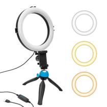Ring Light 20cm/6 Polegadas quente frio+ Tripé De Mesa + Suporte Celular