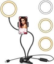 Ring Light 20Cm Braços Flexíveis Com Suporte Para Celular