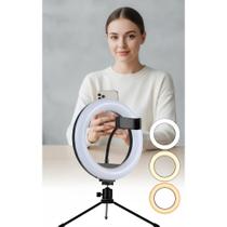 Ring Light 20cm c/ Tripé Mesa USB 3 Tons Ajustáveis