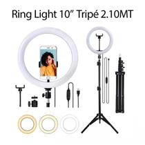 Ring Light 26cm 10 Polegadas 20W + Tripé 2.10m Com Suporte de Celular