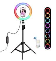 Ring Light 26cm 10 polegadas RGB Bicolor LED 30W Suporte Celular Iluminador USB Tripe 2 mts