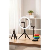 Ring Light 26cm c/ Tripé Mesa: Luz LED Ajustável P/ Fotos e Ring Light 26cm c/ Tripé Mesa: Luz LED Ajustável P/ Fotos e