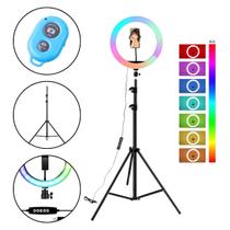 Ring Light 26cm RGB MJ26 com Tripé 1,90 S60 e Controle Disparador Ring Light 26cm RGB MJ26 com Tripé 1,90 S60 e Controle Disparador