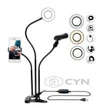 Ring Light 3 Em 1 Suporte de Celular Microfone Gravação 3 Tons Led ajuste de 10 níveis