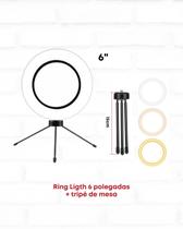Ring Light 6 Polegadas De Mesa + Tripé Iluminador Arco De Led
