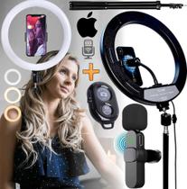 Ring Light Anel Iluminador Luz Led Hing Tripé Microfone de Lapela Sem Fio Para iPhone iOS Lightning Vídeo Foto Maquiagem