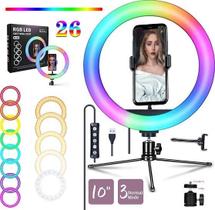Ring Light Anel Led Iluminador Completo Rgb Colorido 10 Polegada Portátil Suporte Celular Gravação de Vídeo Foto Makeup