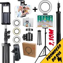 Ring Light Aro de Luz Led Anel Iluminador + Tripé Pedestal Profissional 2 Metros Suporte Tablet Celular Universal