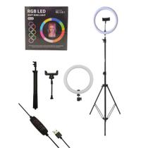 Ring Light Colorido Iluminador Led 10 Polegada 26cm + Tripé 1,10m