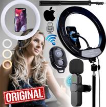 Ring Light Completo Iluminador Luz Led Circular Selfie Tripé Microfone de Lapela Sem Fio Compatível Com iPhone Youtuber Ring Light Completo Iluminador Luz Led Circular Selfie Tripé Microfone de Lapela Sem Fio Compatível Com iPhone Youtuber
