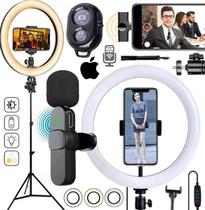 Ring Light Completo Luminária de Led Anel Luz Com Tripé + Microfone Sem Fio Ios Gravar Vídeos Foto Selfie Youtuber Vlog