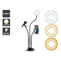 Ring Light De Mesa 3 em 1 Com Suporte Celular E Microfone