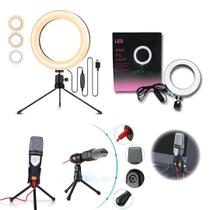 Ring Light de Mesa 6" com Tripé de 16cm Incluso + Microfone Profissional para Podcast SF-666