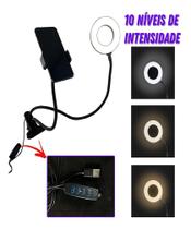 Ring Light De Mesa Flexível Led Iluminador Maquiagem Profissional 10cm 4 Polegadas Suporte Celular