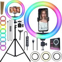 Ring Light Grande Anel Led Luz Iluminador Rgb Colorido Hing Light 26cm Universal Celular Smartphone + Tripé 2,10m