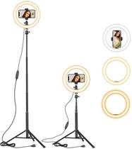 Ring light iluminador 10" kit foto vídeo live + tripé 1,5m + mini tripé