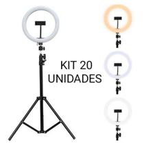 Ring Light Iluminador 10" Polegada Com Tripé 2,10m Ajustável Profissional Kit 20 Unidades