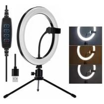 Ring Light Iluminador 10 Polegadas 26cm 3 Cores Tripé de Mesa
