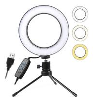 Ring light iluminador 16cm mesa tripé maquiagem video foto